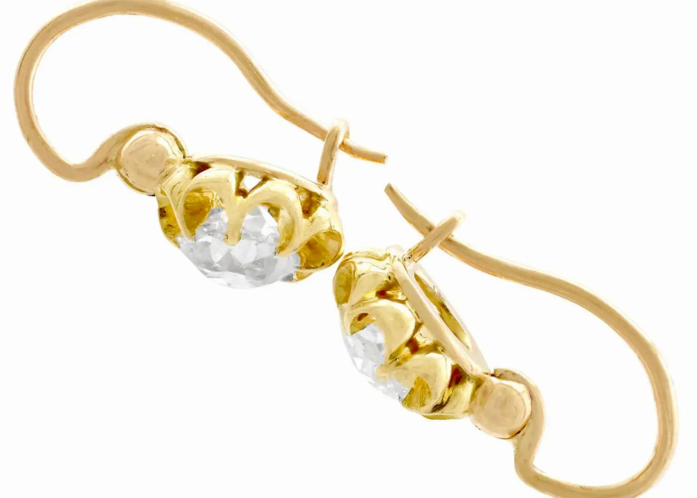 Pendientes de Gota de Oro Amarillo y Diamantes de 1910