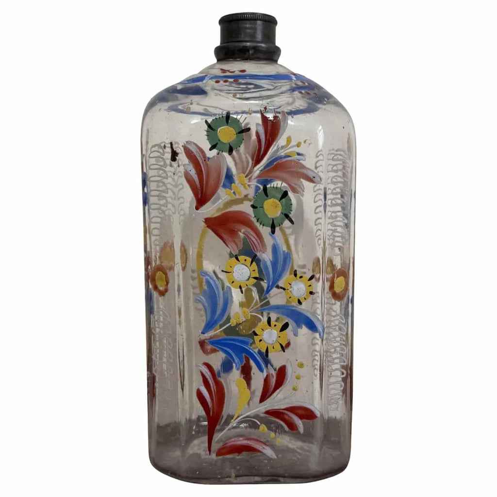 Botella Alemana de Vidrio Pintado del Siglo XVIII