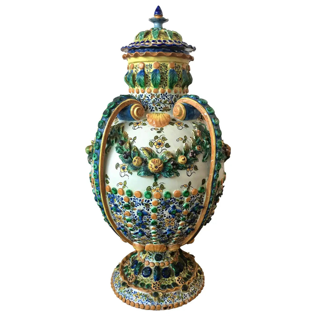 Urna Española de Terracota Pintada | Manises | Siglo XIX | Biedermeier | 1850