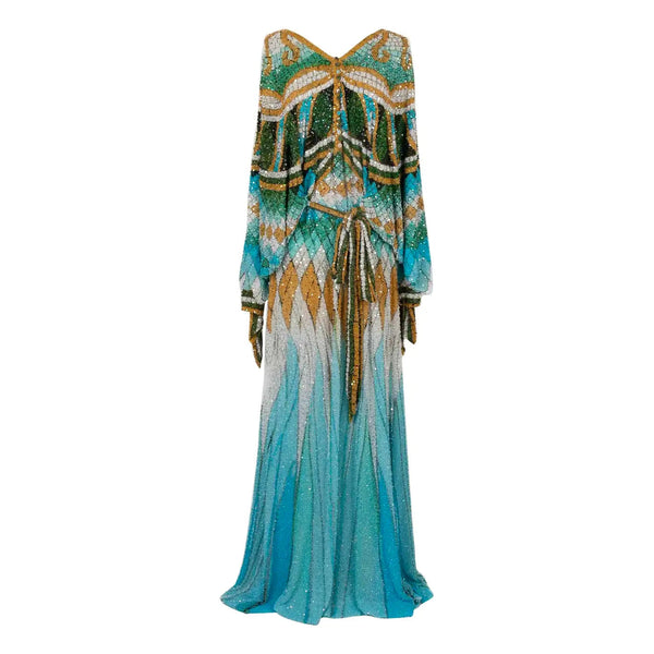 Roberto Cavalli Vestido Largo Bordado con Perlas y Lentejuelas de 2010