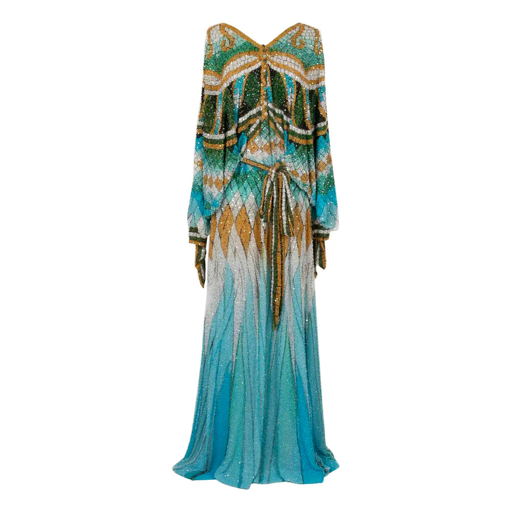Roberto Cavalli Vestido Largo Bordado con Perlas y Lentejuelas de 2010