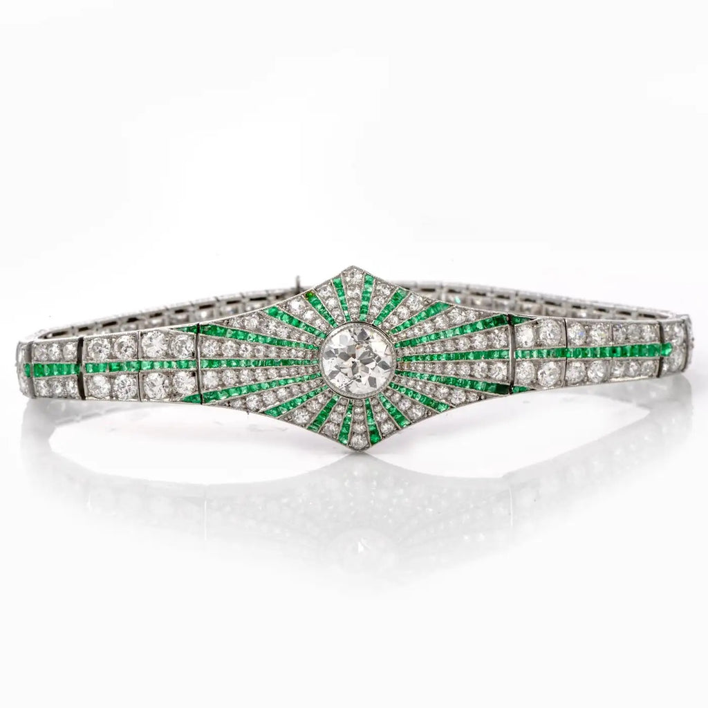 Pulsera Esmeralda Platino Starburst Art Deco Diamante