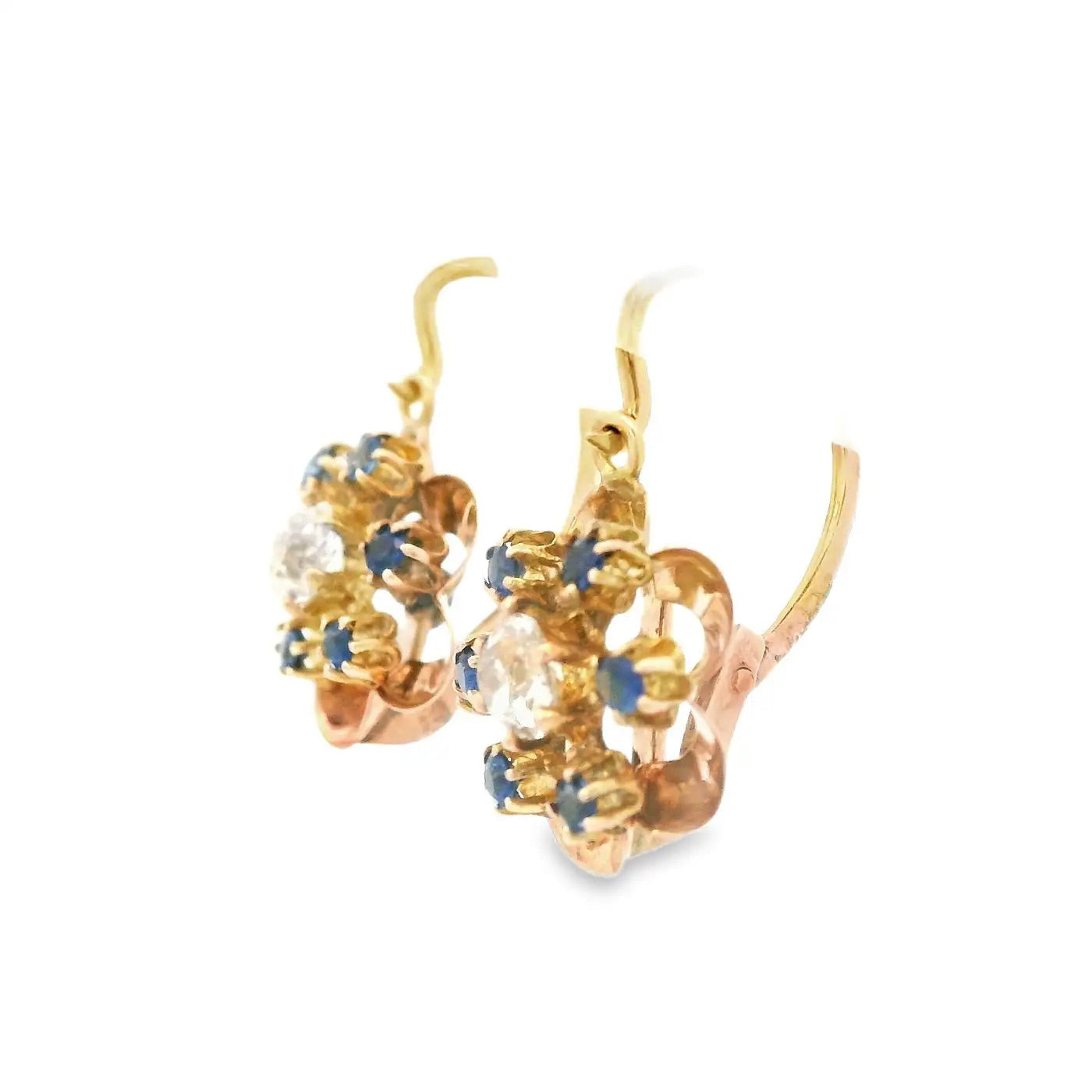 Pendientes Victorianos Motivo Floral con Diamantes y Zafiros de 1890