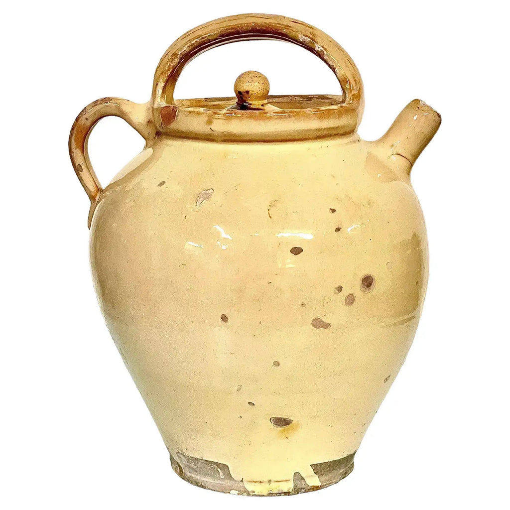 Cruche Provenzal de Loza Esmaltada en Ocre del Siglo XIX