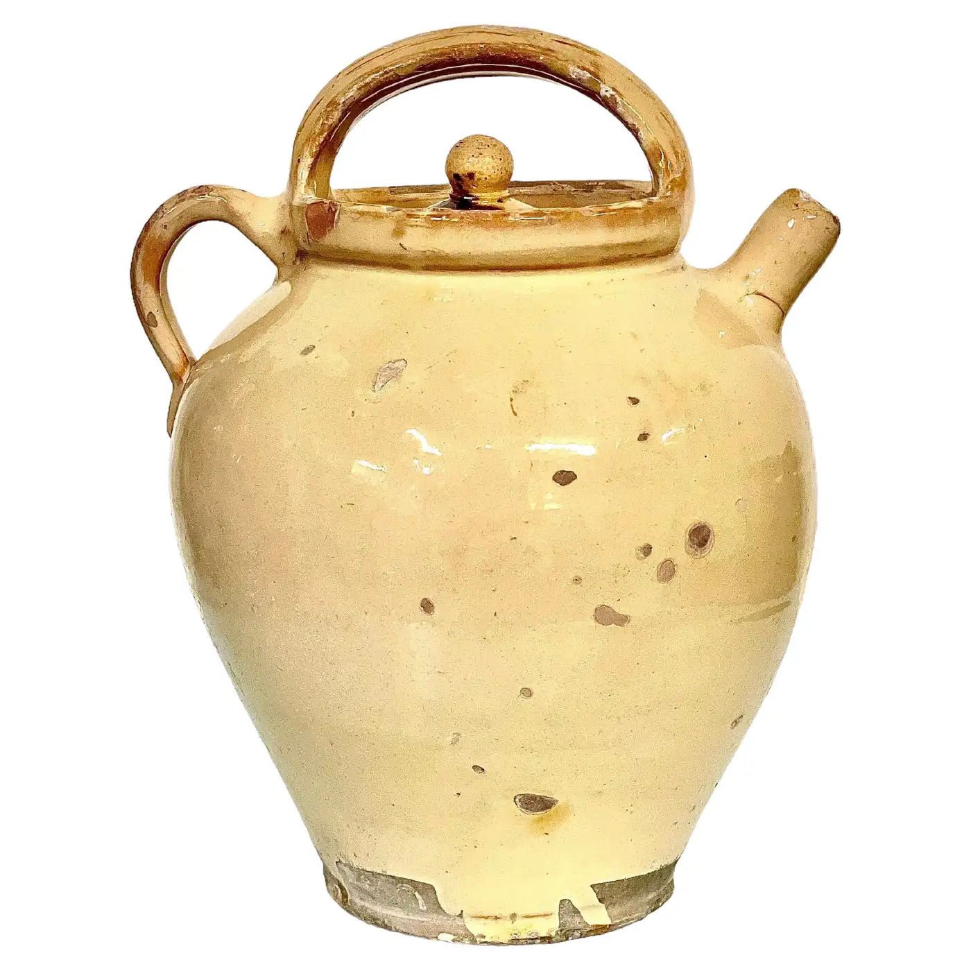Cruche Provenzal de Loza Esmaltada en Ocre del Siglo XIX