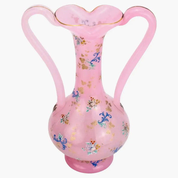 Jarrón de Cristal de Moser Esmaltado de Ópalo Bohemio, 1860