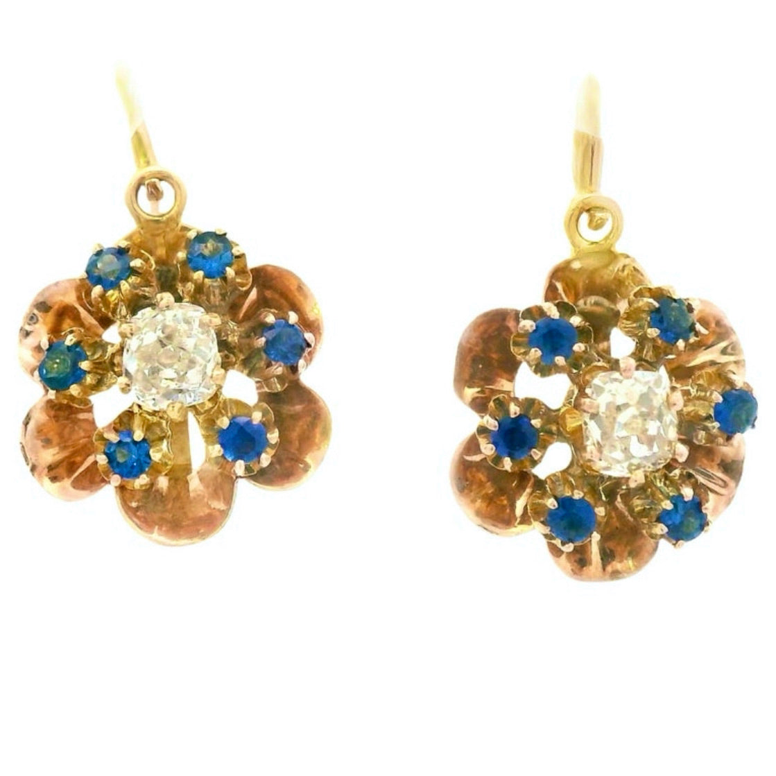 Pendientes Victorianos Motivo Floral con Diamantes y Zafiros de 1890