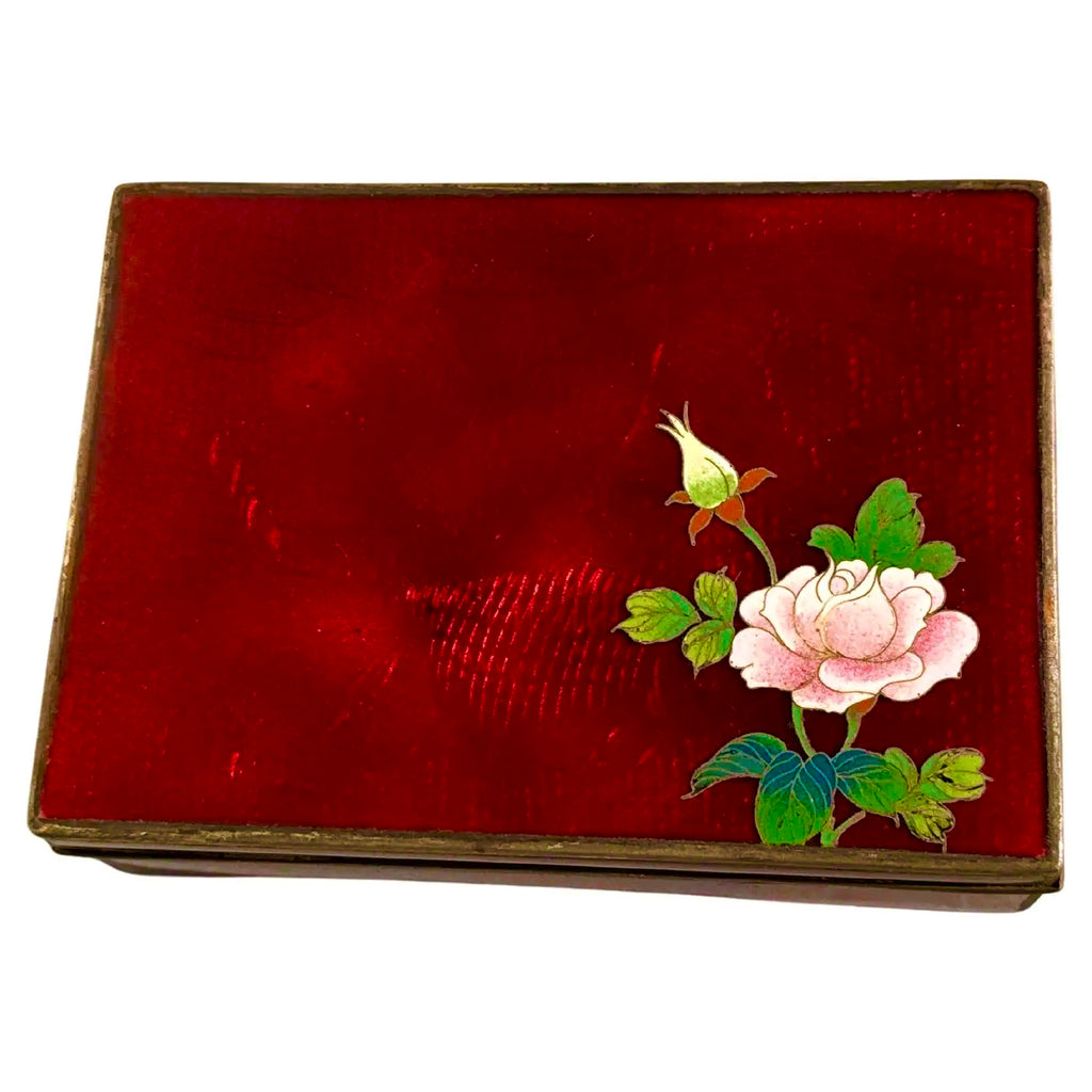 Caja de Cloisonné Rojo Ginbari | Exportación Japonesa | Periodo Meiji, 1900