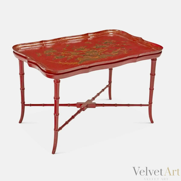 Mesa Roja de Bambú  | Chinoiserie | Francia, 1960