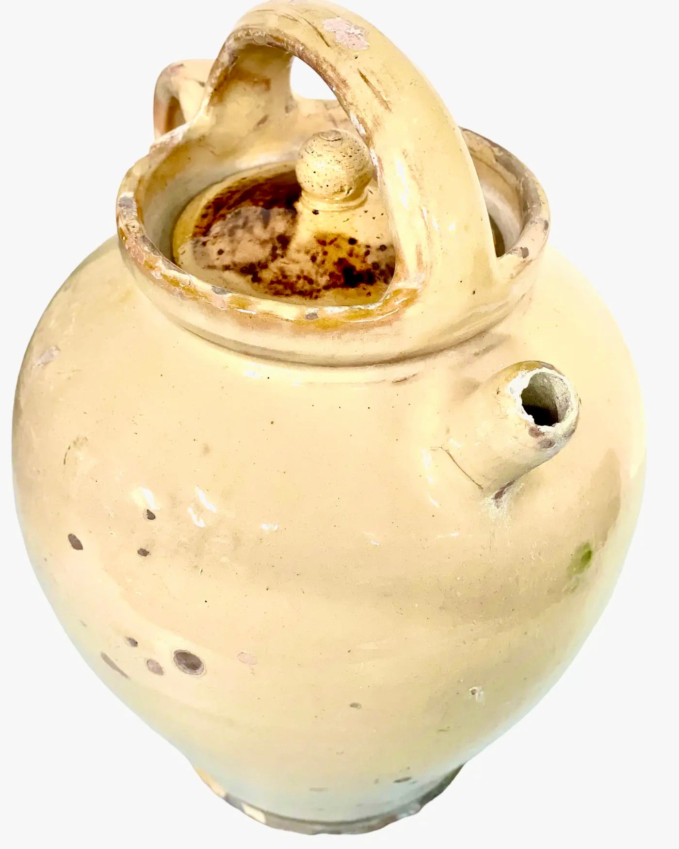 Cruche Provenzal de Loza Esmaltada en Ocre del Siglo XIX