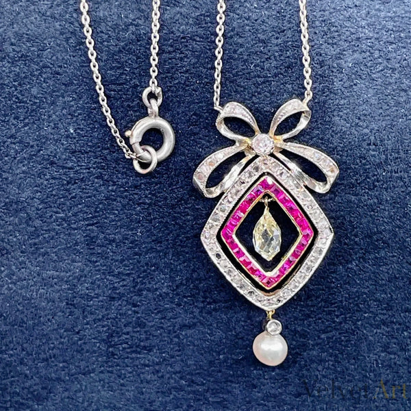 Collar Perla Agua Salada y Rubí Eduardiano | Belle Époque, 1900