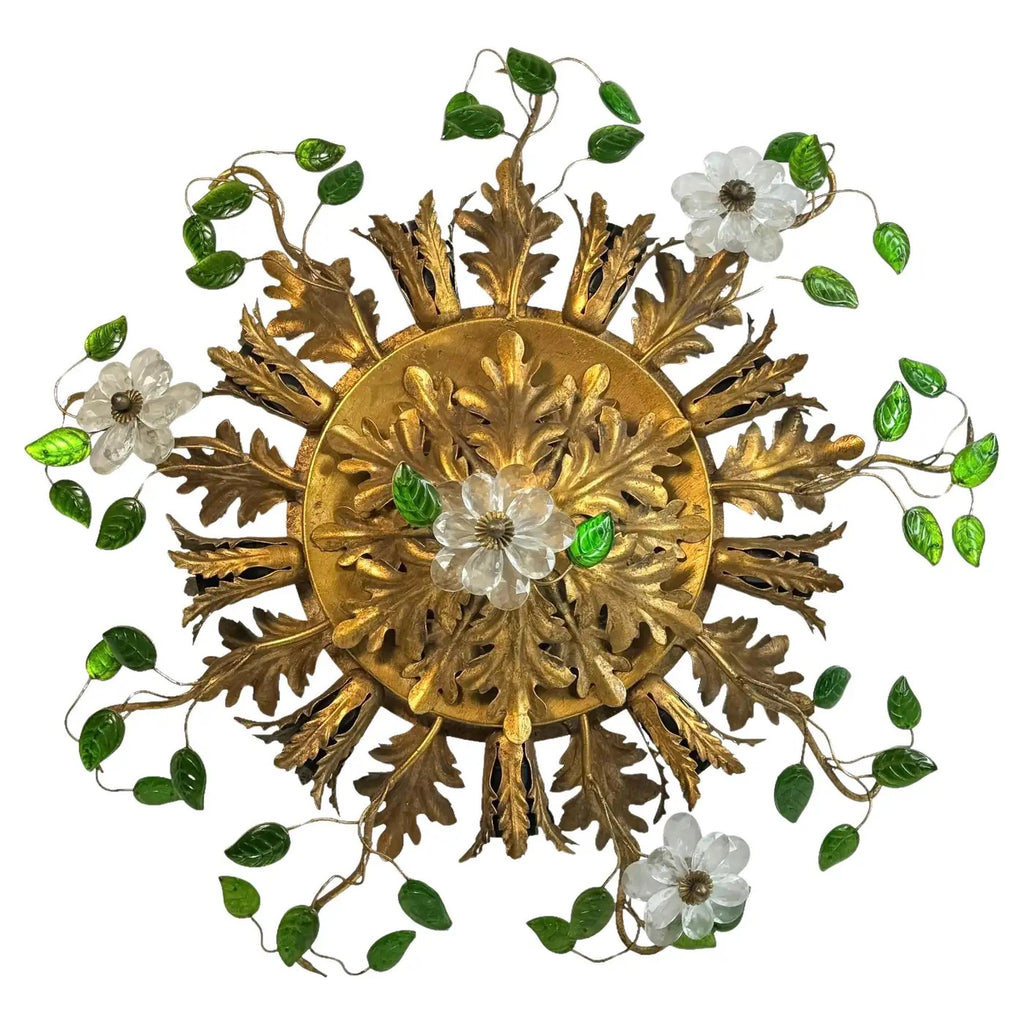 Lámpara de Cristales Verdes | Banci Firenze | Murano | Italia, 1960