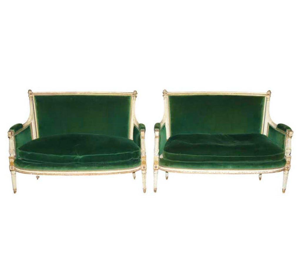 Sofás de Terciopelo Verde Estilo Luis XVI | Francia, 1890