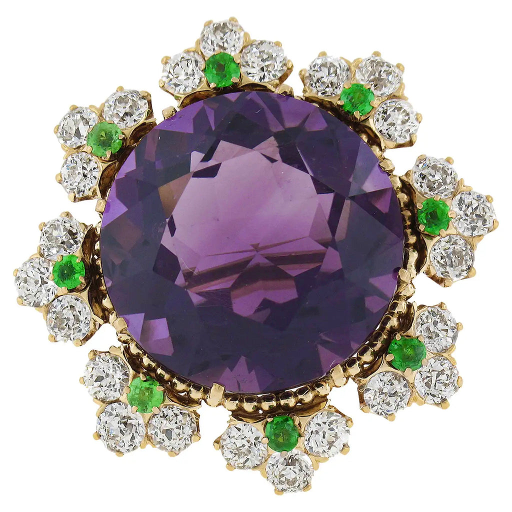 Broche Colgante Victoriano de Oro, Amatista y Brillantes de 1890