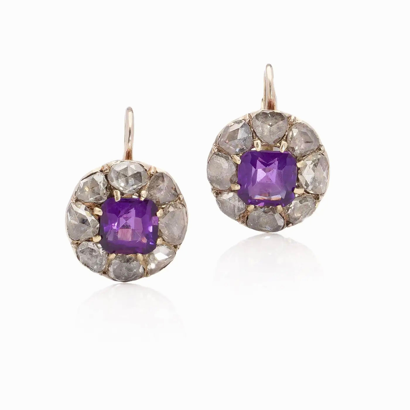 Pendientes victorianos de amatista y diamantes talla rosa de 1890