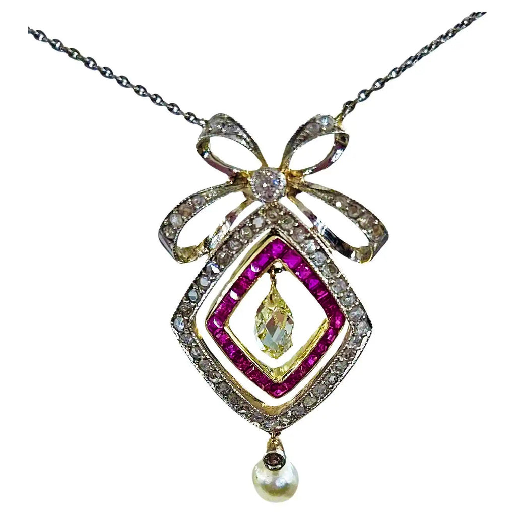 Collar Perla Agua Salada y Rubí Eduardiano | Belle Époque, 1900