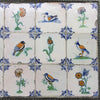15 Azulejos Policromos Collaert de Delft con Pájaros y Flores, 1630