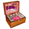 Caja de Tocador Inglesa en Palisandro con Espejo y Cristalería Original, 1850