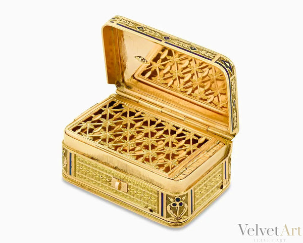 Vinagrera Musical Suiza de Oro | Esmalte Champlevé | Siglo XIX