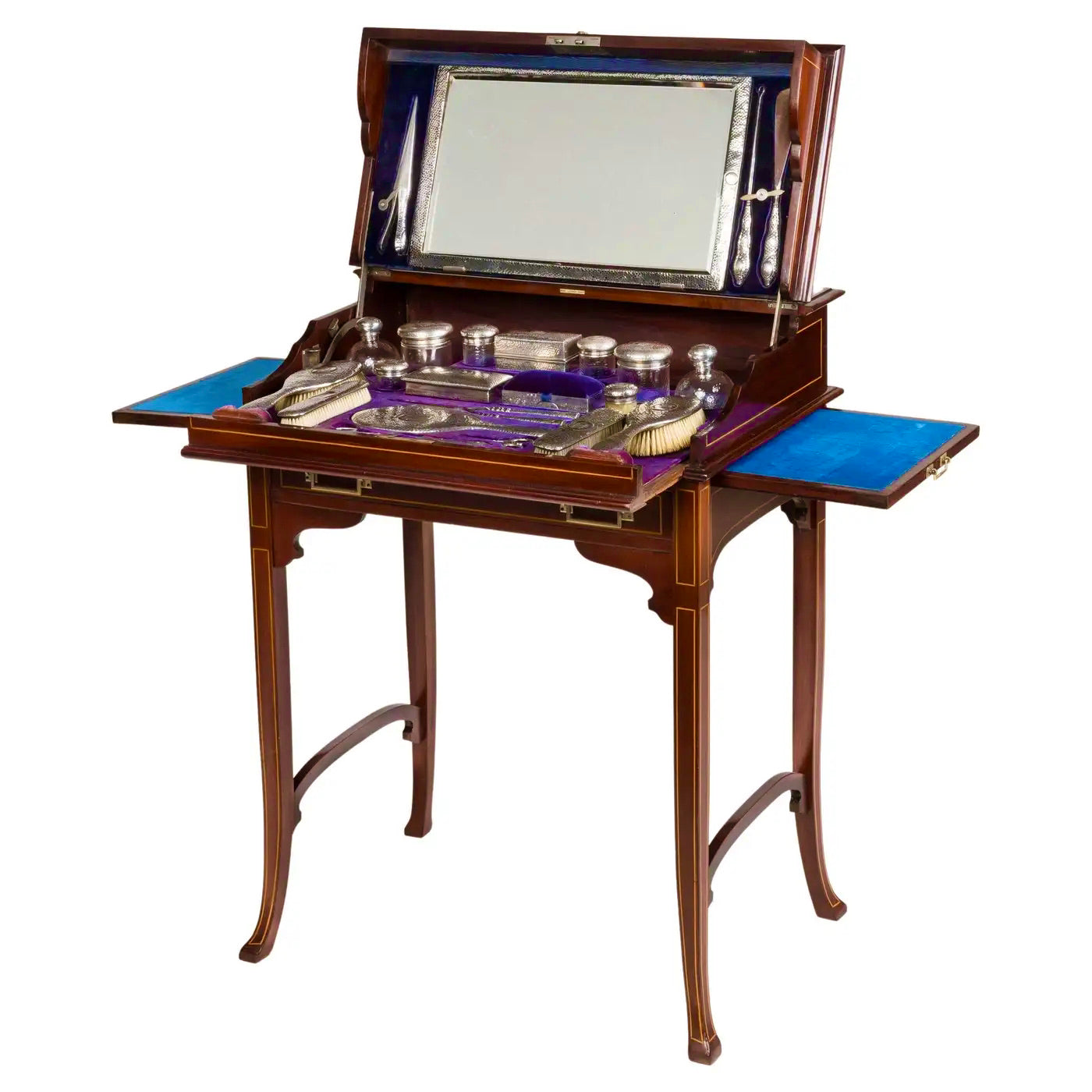 Tocador Eduardiano de Caoba con Accesorios Firmados A\&J Zimmerman, Inglaterra, 1905