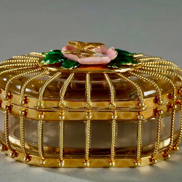 Caja Algernon Asprey de Cristal y Oro Esmaltado