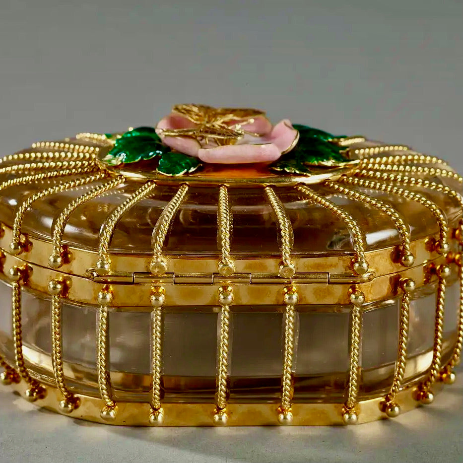 Caja Algernon Asprey de Cristal y Oro Esmaltado