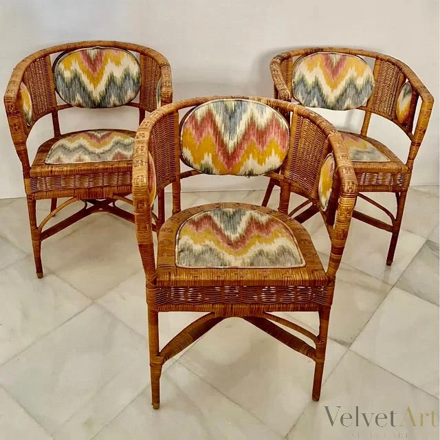 3 Sillones de Mimbre Tapizados