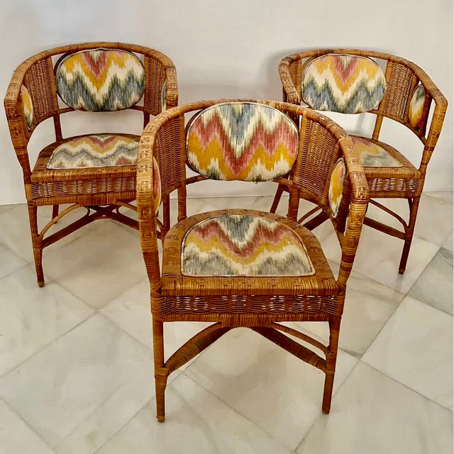 3 Sillones de Mimbre Tapizados