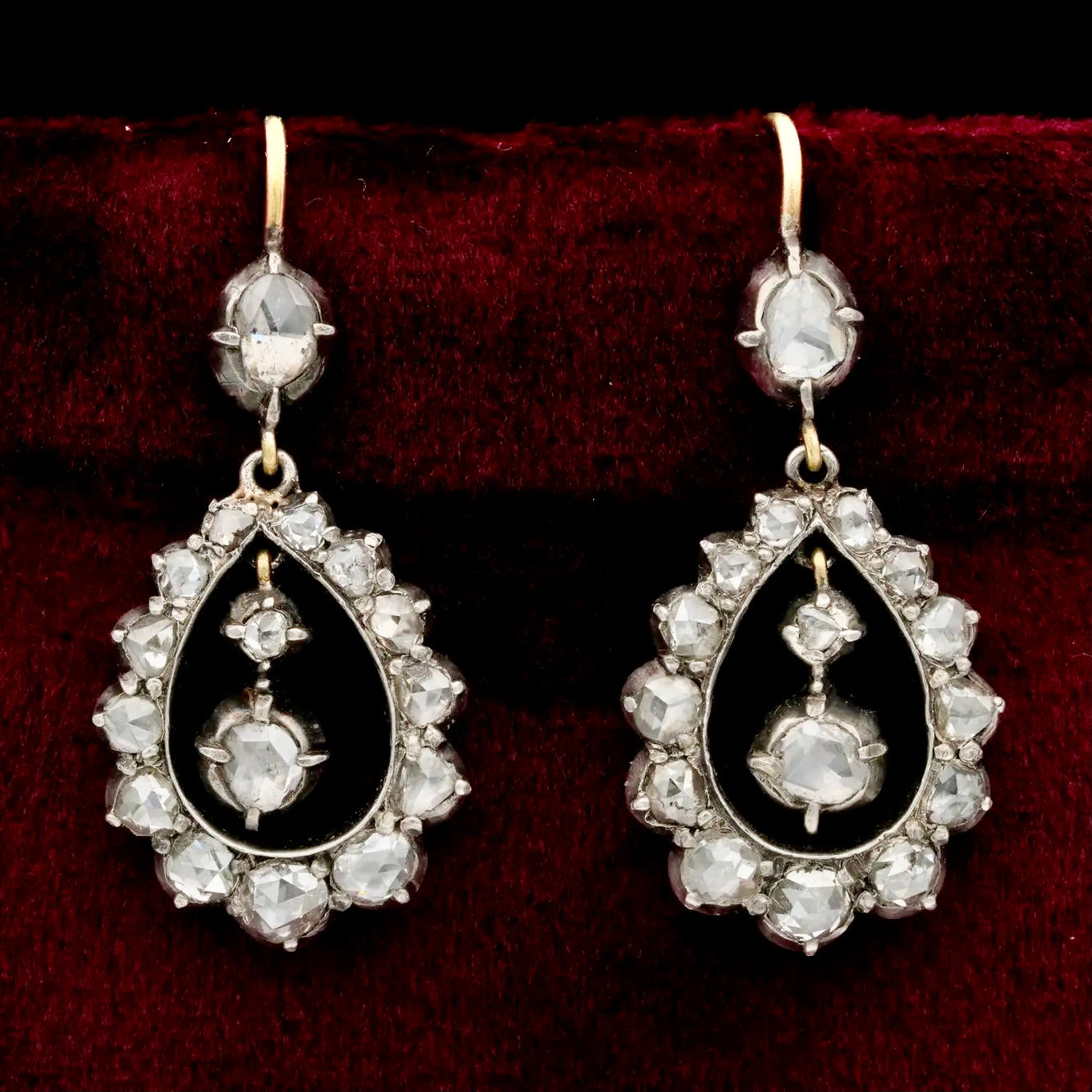 Pendientes Georgianos de Gota con Diamantes Talla Rosa de 1790