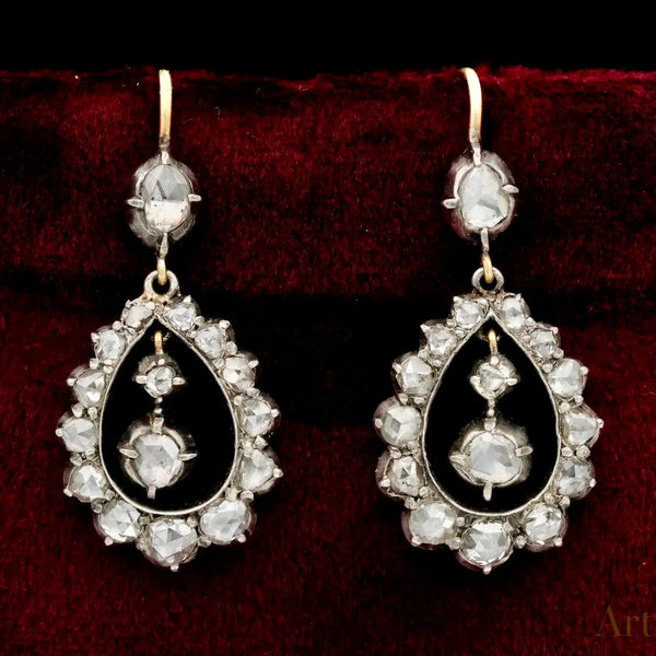 Pendientes Georgianos de Gota con Diamantes Talla Rosa de 1790