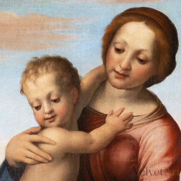 La Virgen con el Niño y San Juan Bautista: Pintura Italiana del Siglo XVII Inspirada en Franciabigio