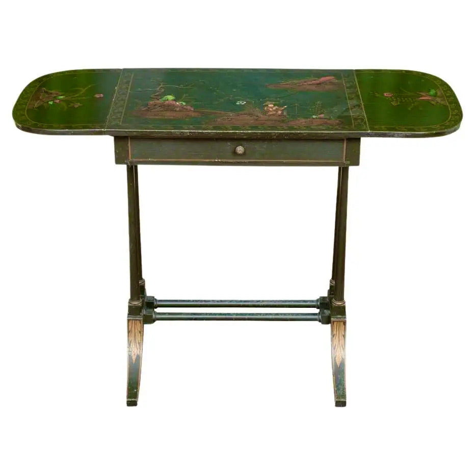 Mesa Abatible Estilo Chinoiserie Pintada a Mano, años 1920–1930