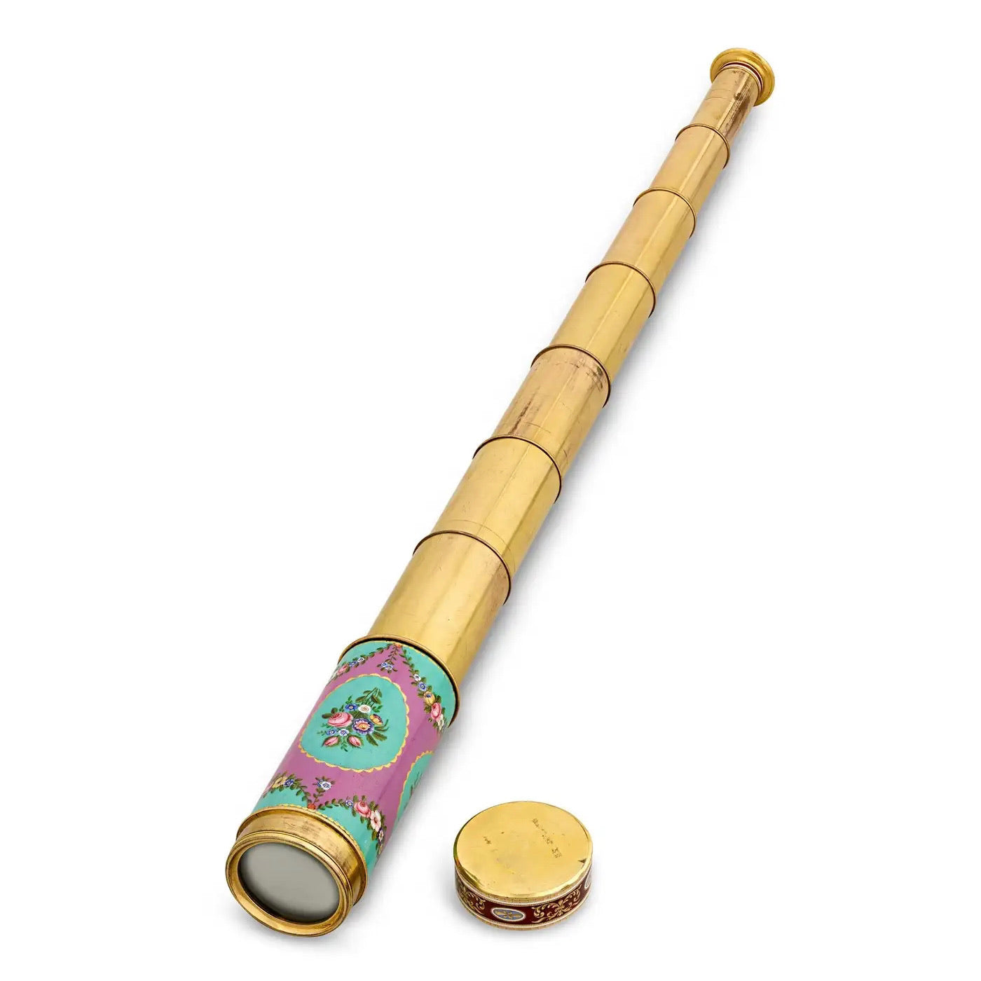 Antiguo Telescopio Suizo de Esmalte y Oro de 1820