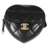 Chanel | Monedero Negro Acolchado de Piel con Forma de Corazón