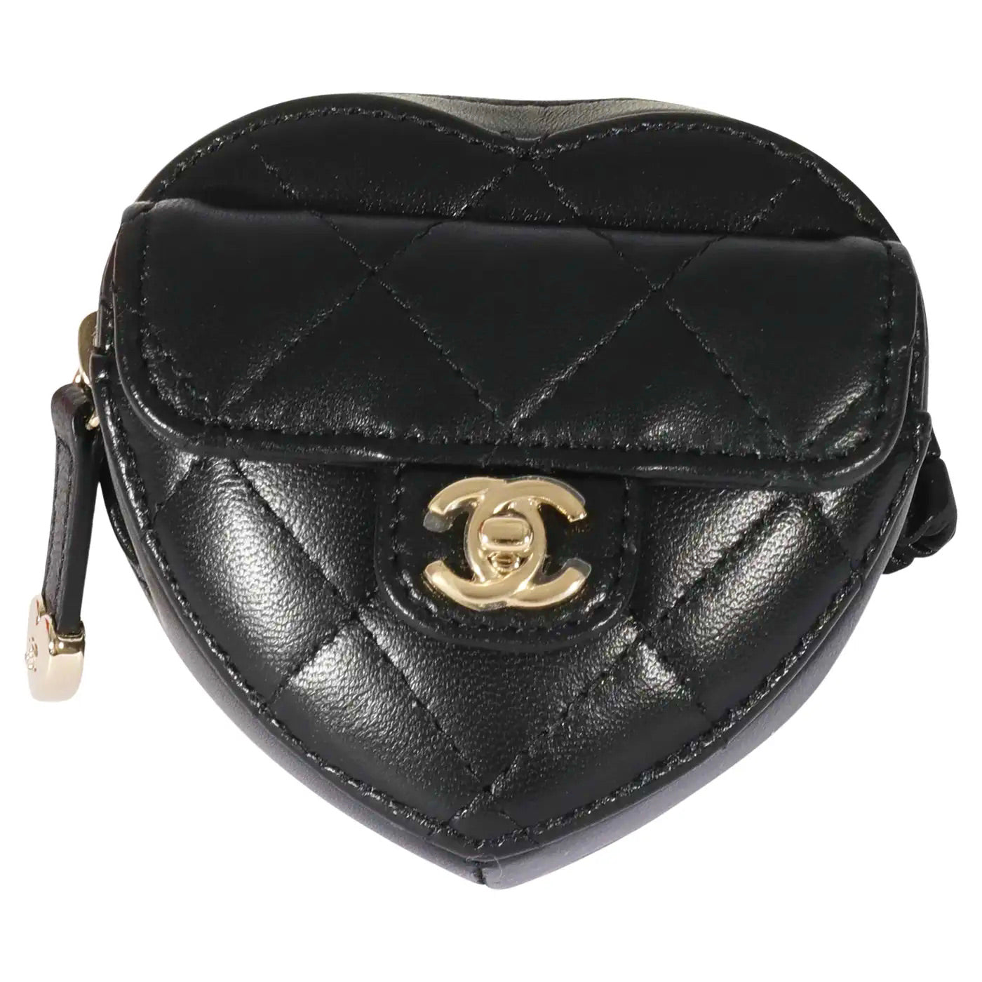 Chanel | Monedero Negro Acolchado de Piel con Forma de Corazón