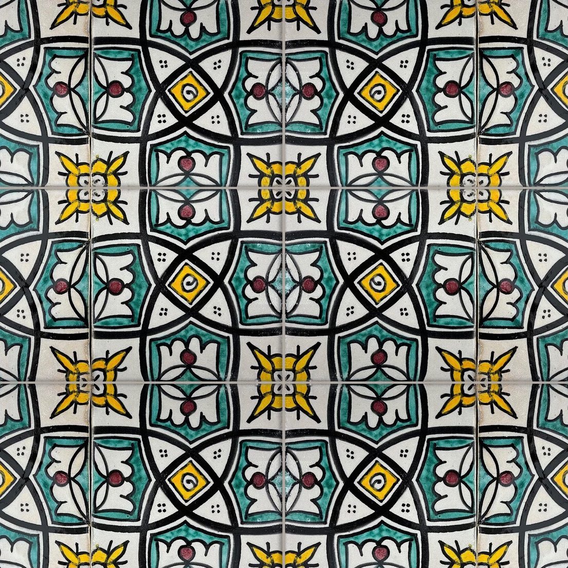 10 azulejos de Marruecos verdes y amarillos hechos a mano