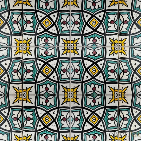 10 azulejos de Marruecos verdes y amarillos hechos a mano