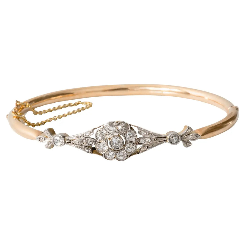 Brazalete Floral de Oro y Diamantes Talla Rosa de 1910