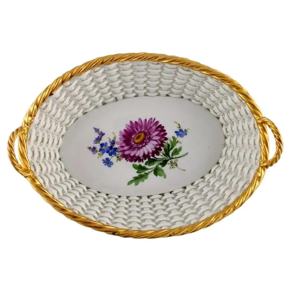 Cesta de Porcelana Trenzada | Meissen | Finales Siglo XIX