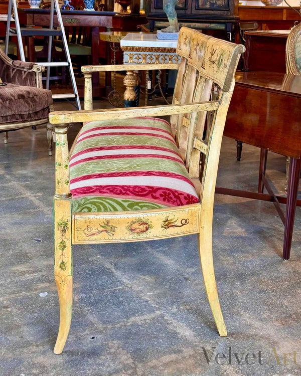 Sofá Italiano del Siglo XIX Decorado a Mano | Pintura Sobre Madera y Tela
