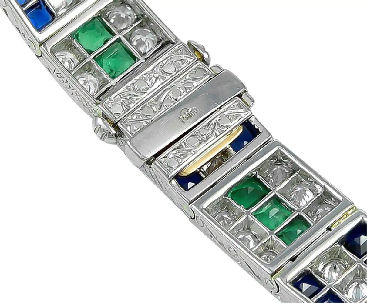 Pulsera de Esmeralda, Zafiro y Diamantes | Estilo Art Deco | 2015