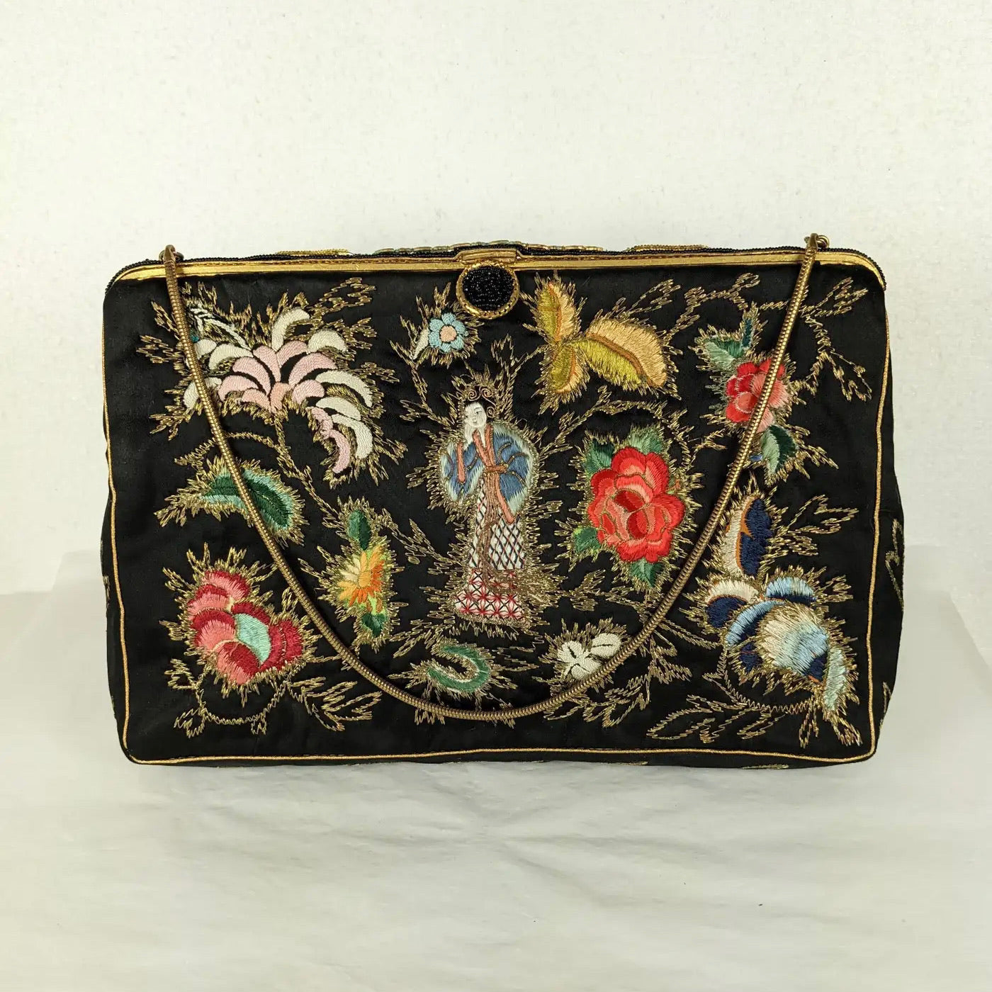 Bolso de Noche Bordado en Satén de Seda de 1950