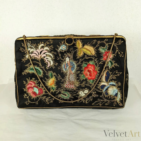 Bolso de Noche Bordado en Satén de Seda de 1950