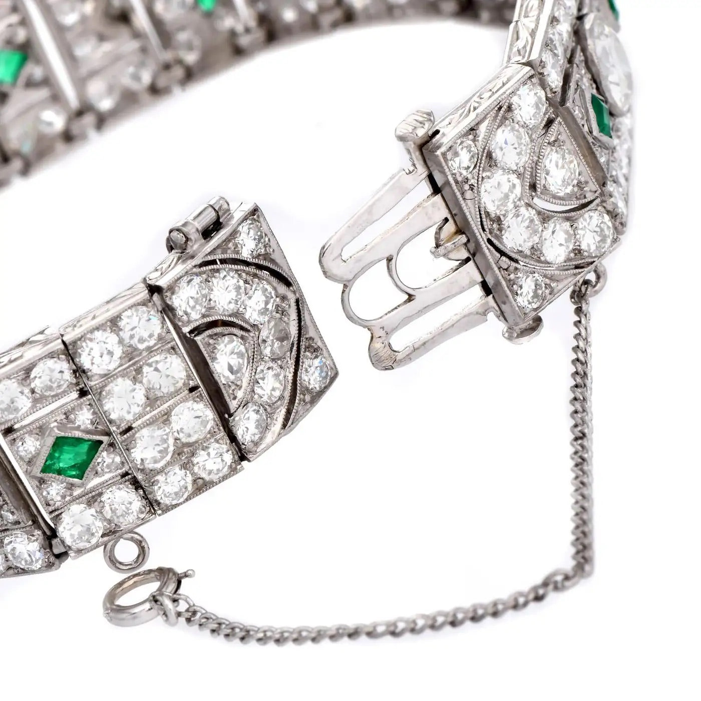 Pulsera Estilo Art Deco | Diamantes y Esmeraldas | Francia, 1920