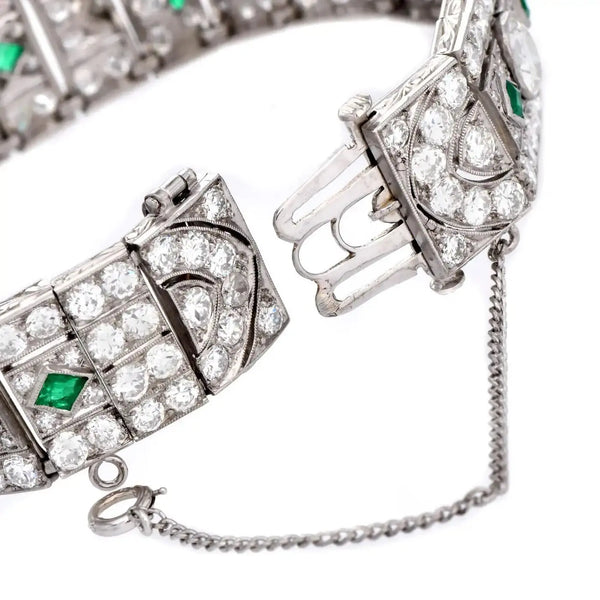 Pulsera Estilo Art Deco | Diamantes y Esmeraldas | Francia, 1920