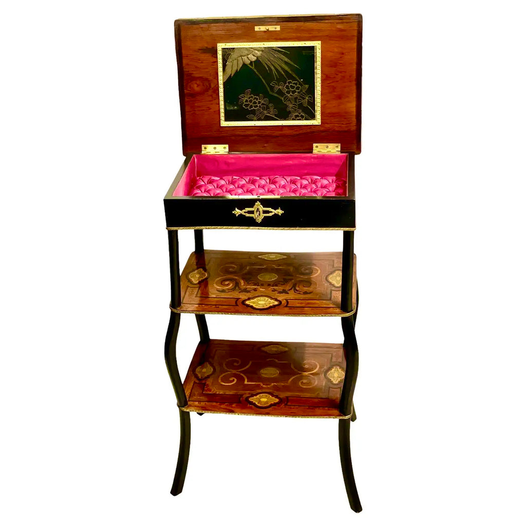Tocador Napoleón III con Incrustaciones y Terciopelo Rosa, Francia, 1880
