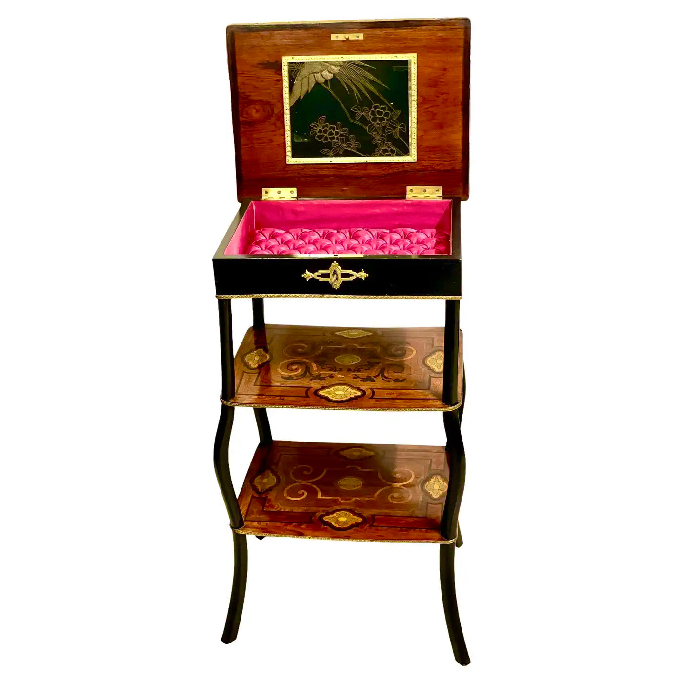 Tocador Napoleón III con Incrustaciones y Terciopelo Rosa, Francia, 1880