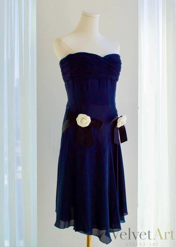 Vestido Chanel Seda Azul Escote Corazón Colección 1992