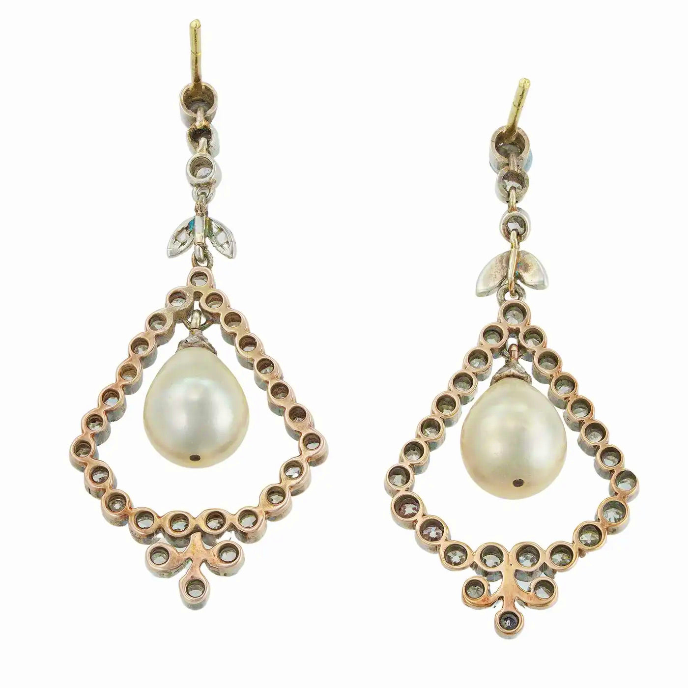 Pendientes Eduardianos de Perlas Naturales y Diamantes de 1900