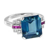 Anillo de Compromiso de Oro con Topacio Azul, Rubí y Diamante